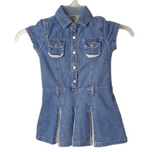 Faded Glory Girls Denim Dress 4T Short Sleeve Button Front Pleated Skirt